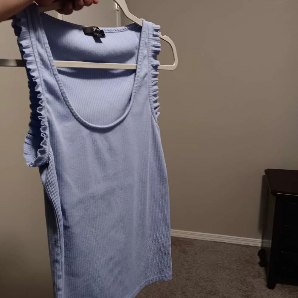 J. Crew Light Blue Ribbed Ruffle Strap Tank - Picture 8 of 9